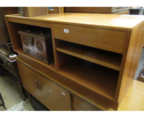 20th Century teak low side cabinet with single drawer and adjustable shelf, 131 x 46 x 54cm high, together with a similar TV 