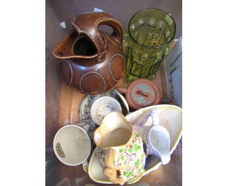 Royal Worcester Saturday's Child cup, Continental pottery jug vase, terracotta teapot, together with sundry items of china an