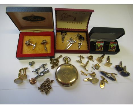 Waltham gold plated hunter pocket watch and partial chain, together with miscellaneous cufflinks etc.