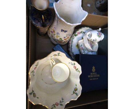 Royal Doulton blue and gilt two handled vase, Royal Doulton Seriesware dish and a quantity of Aynsley and Royal Worcester cer