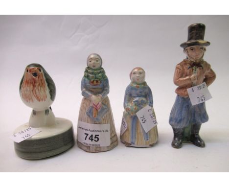 Group of three Hjorth Danish pottery figures, together with a Rye pottery figure of a bird