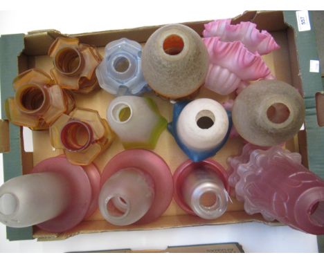 Quantity of various coloured glass lamp shades in sets