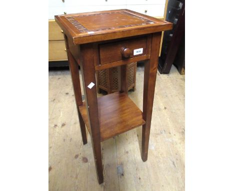 Reproduction light oak lamp table with single drawer on bracket feet, 45.5cm square