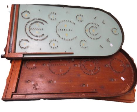 Brass mounted bagatelle board with pinballs, and a similar mahogany board