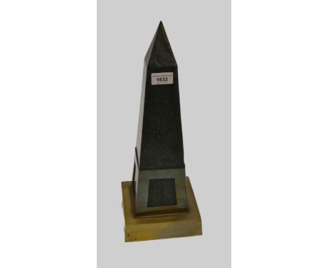 Brass mounted marble obelisk, 41cm high