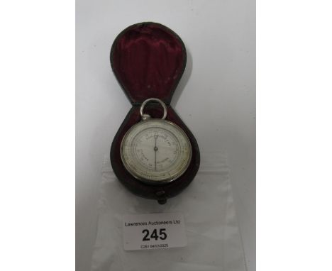 19th Century nickel cased pocket barometer, in original leather caseBarometer is currently working but we would never give an