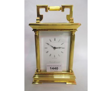 Large 20th Century ' Grand Corinthian ' gilt brass carriage clock, the dial inscribed Asprey & Garrard, London, with a two tr