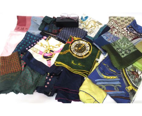 Nina Ricci, silk head scarf together with a quantity of other various scarves, silk squares and a pair of ladies Givenchy pre