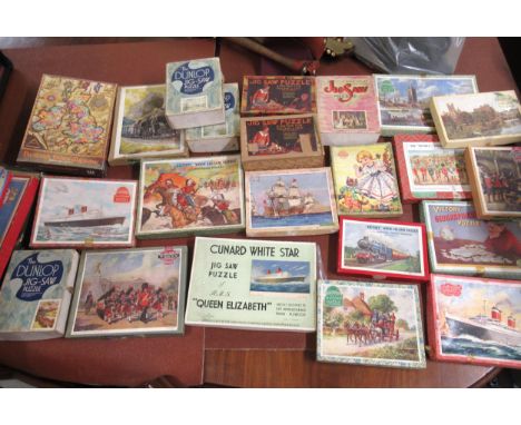Collection of wooden jigsaw puzzles including Victory, Chad Valley and Delta