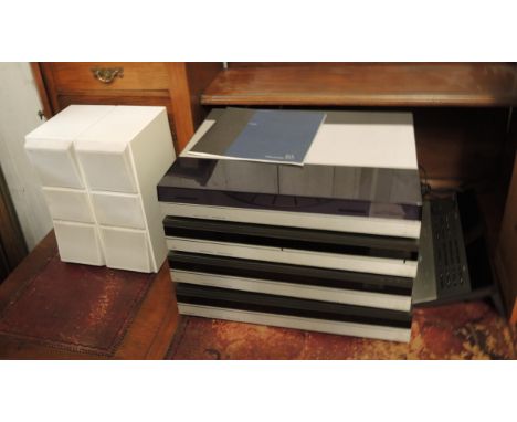 Bang & Olufsen music centre comprising:  Beogram 5500, turntable, CD player, Beocord 5500 and BeoMaster 5500, with a pair of 