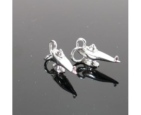 2 9ct white gold Aladdin?s lamp charms: QVC brand new &amp; boxed, 4g. (2) 