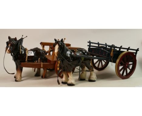 Two Melba Ware smaller Horse &amp; Carts: height of horses 20cm(2) 