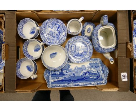 A collection of Blue &amp; White Spode Italian Patterned items to include: teapot, side plates, milk, sugar, oblong trays etc