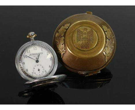 Eastern Block reproduction Junghans RKK military pocket watch: In brass inscribed case, inscribed to case RKK 20th April 1936