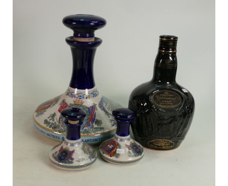 Wade The Nelson's Ship Decanter Pussers Rum: with two matching smaller decanter together with The Directors celebration scotc