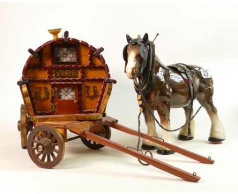 Large Melba Ware Horse &amp; Caravan: length of both 67cm 