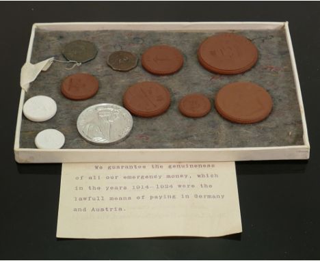 Emergency coinage used in Germany and Austria 1914 to 1924: Certificate indicates that the coins included are genuine, though