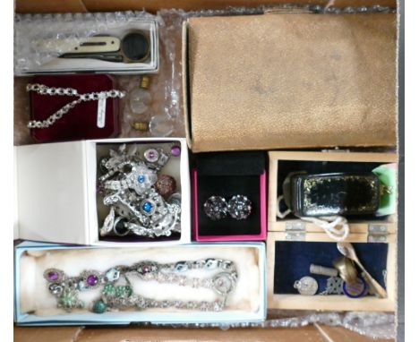 Job lot collection of jewellery and items: Includes Silver coloured metal necklace, watch chain / bracelet &amp; charm, vario