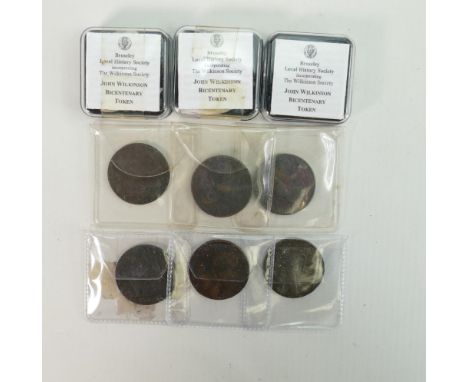 6 x 18th century John Wilkinson Ironmaster tokens: 4 x 1787, 1 x 1791 &amp; 1 x 1793, together with 3 modern Bicentenary Wilk