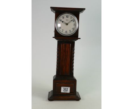 Miniature oak longcase Grandfather clock: With later battery movement, c 1920's - 30's.  Measuring 40cm high. 