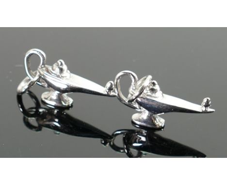 2 9ct white gold Aladdin?s lamp charms: QVC brand new &amp; boxed, 4g. (2) 