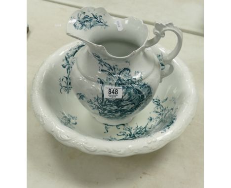 Empire Works Blue &amp; White Floral Decorated Wash Basin &amp; Jug: diameter  41cm 