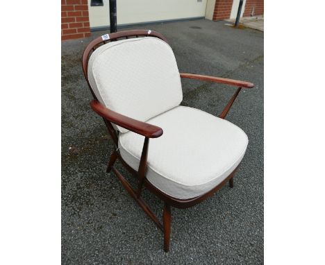 Ercol Style Dark wood  Low Upholstered Arm Chair: 
