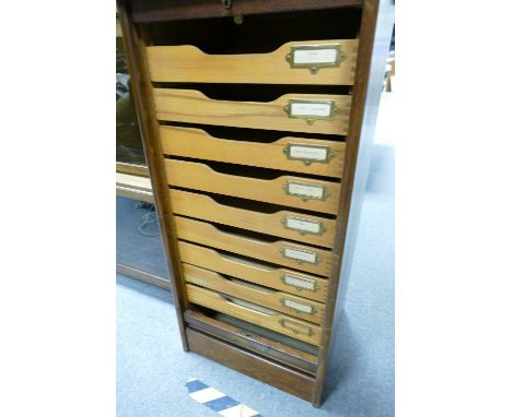 1950's Roller Shutter Filing Cabinet: height 94cm x depth 41cm and width 47cm 