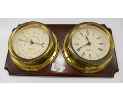 Captains Brass Effect Barometer Clock Wall Plaque: 