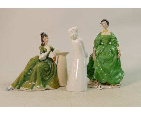 A collection of ceramic ladies t include: Reg Johnson Madame Pompadour , seconds Royal Doulton Secret Thoughts &amp; Coalport
