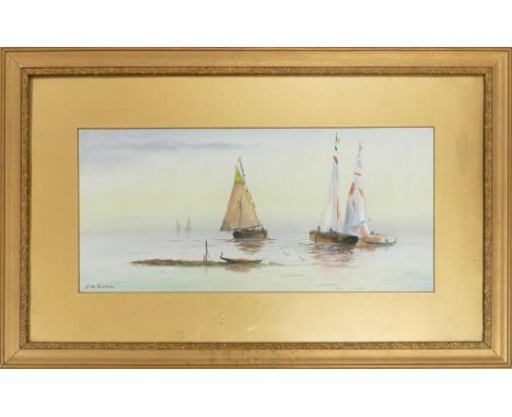 J H Bull (British 19th C) framed seascape: 21cm x 46cm, frame size 42cm x 67cm. 