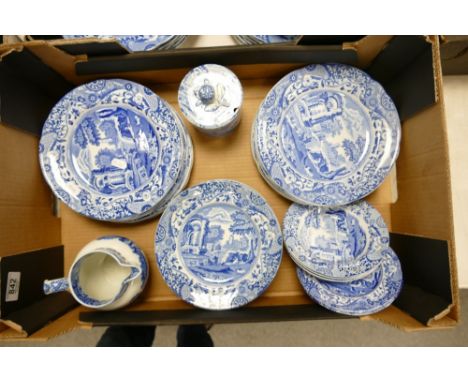 A collection of Blue &amp; White Spode Italian Patterned items to include: salad plates, storage jar, water jug, bowls etc 33