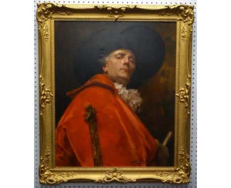 ALEX DE ANDREIS (1880-1929) PORTRAIT OF A CAVALIER, OIL ON CANVAS, IN A GILT FRAME,  SIGNED LOWER RIGHT, (78 CM X 64 CM) 