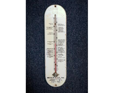 AMERICAN MERCK &amp; CO., INC. 'STORAGE OF FINE CHEMICALS THERMOMETER', IN A PAINTED WOOD CASE, (H.38.2 CM) AND A BRASS BLOWT