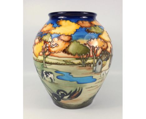 MOORCROFT POTTERY VASE OF OVIFORM TUBELINED AND DECORATED IN THE FOWLERS PATCH PATTERN AFTER THE ORIGINAL BY KERRY GODWIN WIT