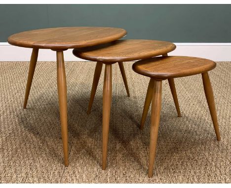 MID-CENTURY ERCOL WINDSOR 354 'PEBBLE' NEST OF TABLES, gold label, solid beech and elmProvenance: private collection West Wal