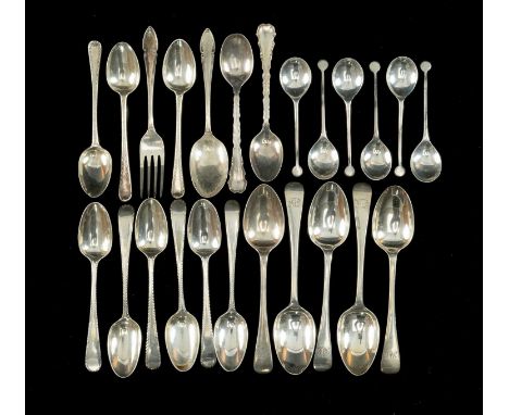 MIXED SETS 19/20TH C. SILVER TEA/COFFEE SPOONS, including Joseph Smith II, London c. 1815, set six Old English feather edge s