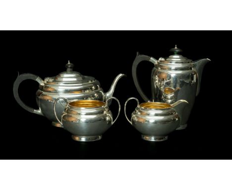 GEORGE VI SILVER FOUR PIECE TEASET, oval form, cream jug and sucrier with gilt interiors, Chester 1937 & 1938, S. Blanckensee