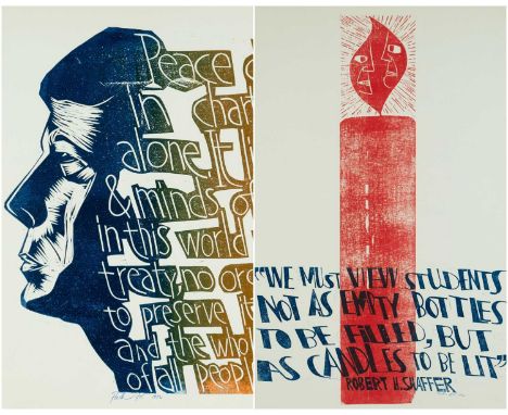 ‡ PAUL PETER PIECH (American-Welsh 1920-1996) two lithographs - limited edition (1/75) multi coloured lithograph with qoute f