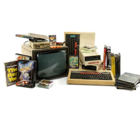 RETRO GAMING BBC MICRO COMPUTER GROUP, Microviteh Cub colour monitor, two Acorn BBC micro computers, Challenger 3 disc drive,