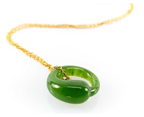 TIFFANY 'ETERNAL CIRCLE' JADE PENDANT, by Elsa Peretti, on 18ct gold fine chain, 3.6gmsProvenance: private collection Caerphi