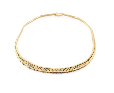 9K GOLD TRI-COLOUR NECKLACE, 42.5cms long, 33.7gmsProvenance: private collection TorfaenComments: good overall, light wear, v