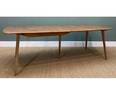 MID-CENTURY ERCOL 444 WINDSOR EXTENDING DINING TABLE, solid elm and beech, natural colour, wax finish, two separate leaves st