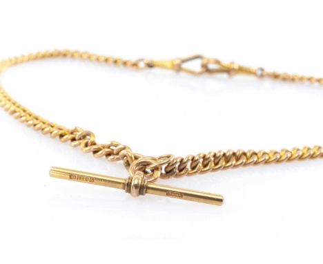 9CT GOLD ALBERT CHAIN, curb link, T-bar, 38cms long, 35.1gmsProvenance: private collection CarmarthenshireComments: good over