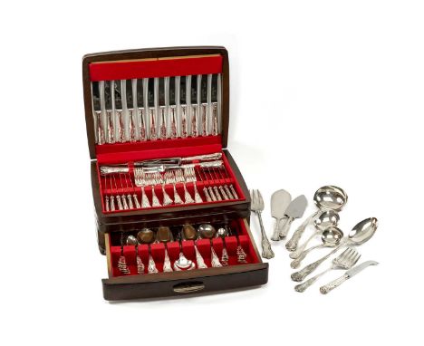 CASED E.P.N.S. KINGS PATTERN CANTEEN, Crown Silverware, Sheffield, complete for twelve place settings, in red lined wood case