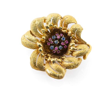 18CT GOLD FLOWERHEAD MULTI-GEM BROOCH, 4cms wide, 15.7gms in associated boxProvenance: private collection TorfaenComments: li