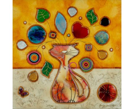 ‡ KERRY DARLINGTON acrylic, layered and relief resin, unique edition- entitled verso, 'Pussy Cat', signed, 59 x 59cmsAuctione