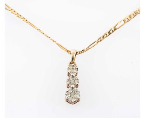 9CT GOLD DIAMOND DROP FLOWER HEAD PENDANT on 18ct gold chain stamped '750', 5.3gmsProvenance: private collection Carmarthensh