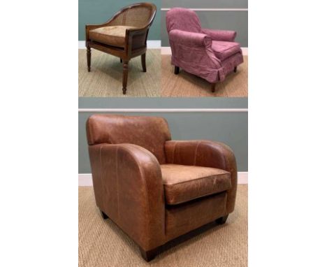 LAURA ASHLEY SEATING FURNITURE, comprising ART DECO STYLE LEATHER ARMCHAIR, loose cushion, double stitched detailing, 87cms (