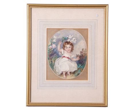 British 19th Century A portrait of a young girl, watercolour, indistinctly signed, oval, 5 x 6ins
